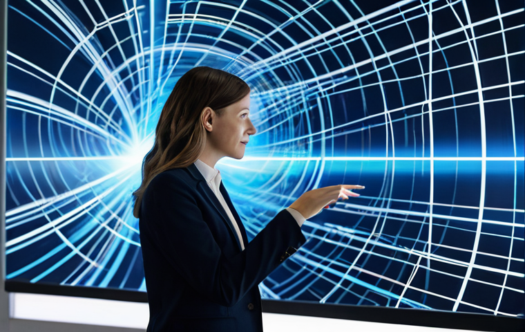 A professional content strategist, fully clothed in a modest business casual outfit, stands in a sophisticated digital studio. She is interacting with a large, glowing holographic interface that displays a complex web of interconnected narrative paths, branching out like a vibrant, expanding universe, symbolizing interactive digital content. In the background, older, linear scroll-like visuals subtly fade into the modern, multi-layered interactive display she is engaging with. The scene is well-lit with soft, futuristic lighting, emphasizing innovation and connectivity.
safe for work, appropriate content, fully clothed, professional, perfect anatomy, correct proportions, natural pose, well-formed hands, proper finger count, natural body proportions, professional photography, high quality.