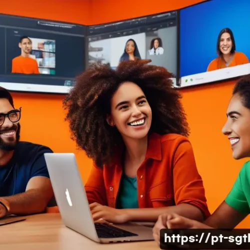 Home 27 디지털 스토리에서의 감정적 요소의 중요성 - A vibrant digital storytelling scene showing a diverse group of Brazilian content creators collabora...