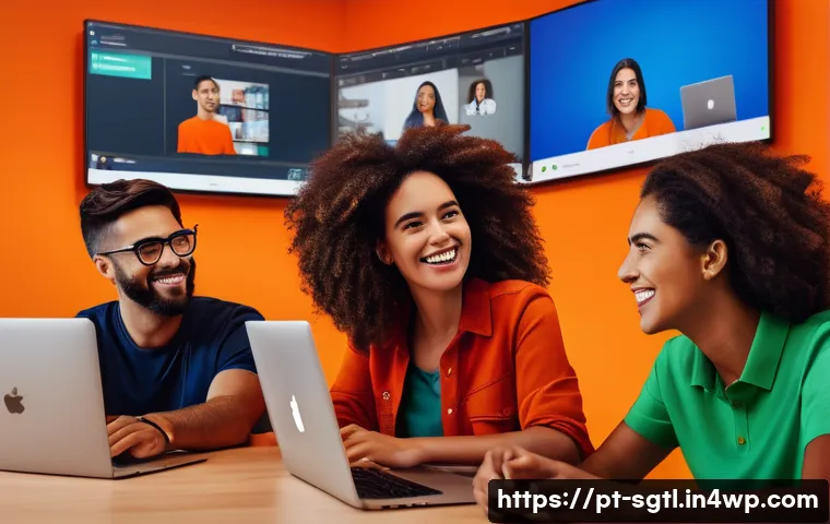 디지털 스토리에서의 감정적 요소의 중요성 - A vibrant digital storytelling scene showing a diverse group of Brazilian content creators collabora...