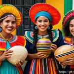 Home 19 디지털 스토리 구조화의 문화적 측면 - A vibrant digital storytelling scene representing Latin American culture, featuring a warm, informal...
